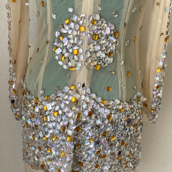 SOLD Beige Nude Sheer Crystal Dress Size M/L - Picture 6 of 8